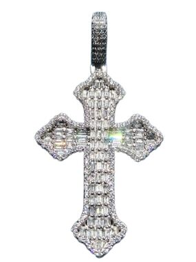 Iced Out Moissanite Baguette Cross Pendant 925 Sterling Silver NEW